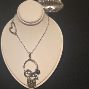 Brighton Silver and Gold Multi-Charm Pendant Necklace with Turquoise Accent